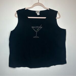 Fashion Bug Vintage Plus Size 18 / 20 Black Martini Glass Rhinestone Tank Top
